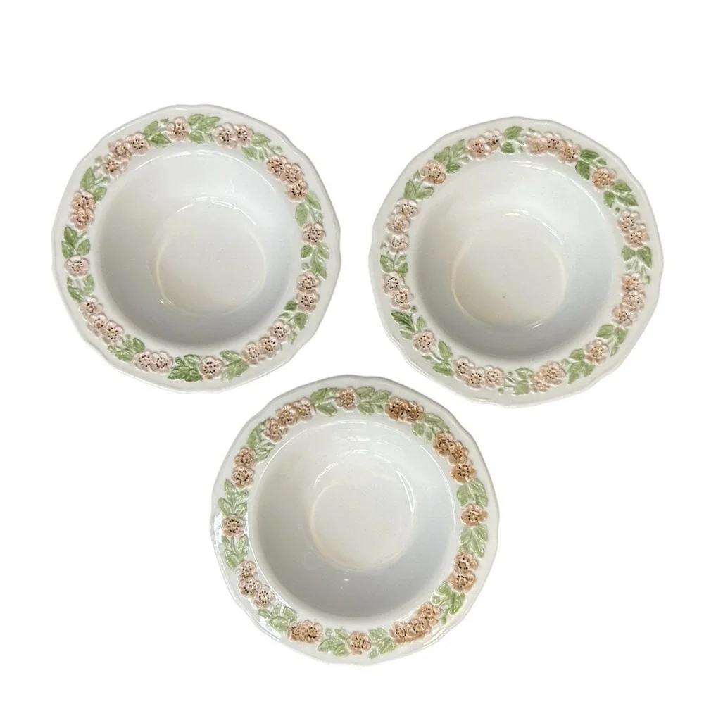Set of 3 ANCHOR HOCKING Vitrock Milk Glass Pink Floral Painted Berry Bowl 5.5